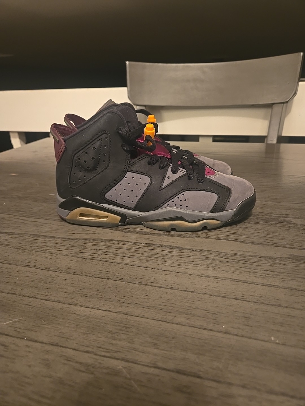 Jordan Kids High-Top Sneakers in Gray, Black and Purple